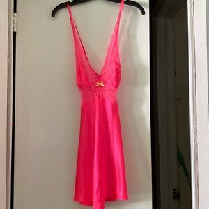 Victoria’s Secret Hot Pink Plunge Cross Back Slip Lingerie Medium